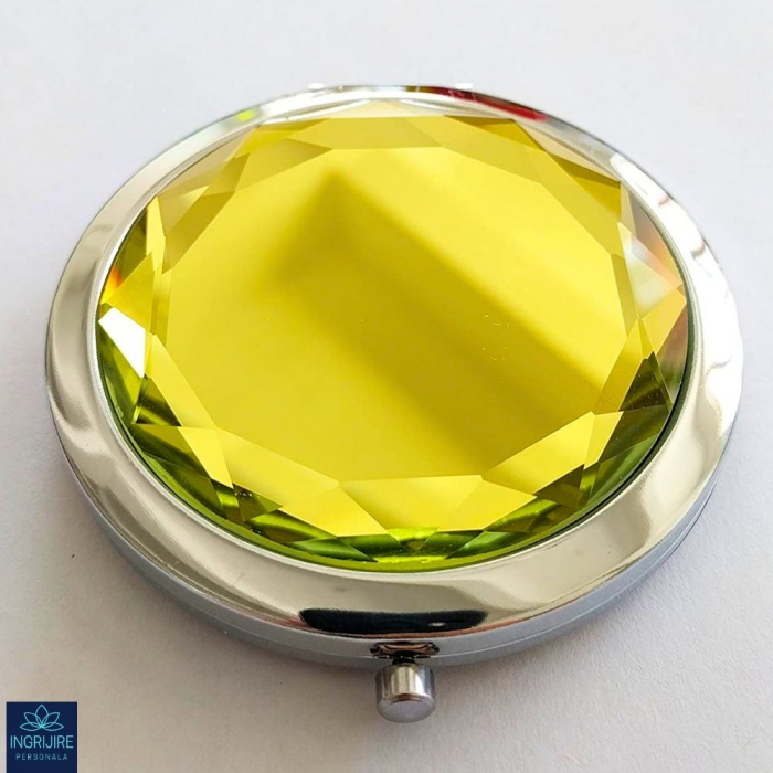 Oglinda de poseta, cristal decorativ lemon , 7 cm, lupa x3, otel inoxidabil [6]