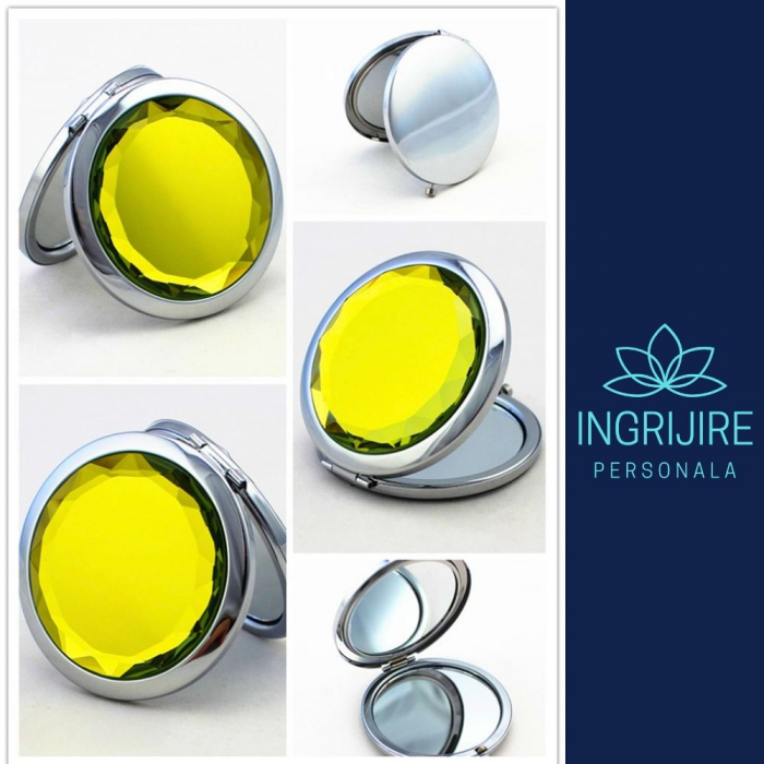 Oglinda de poseta, cristal decorativ lemon , 7 cm, lupa x3, otel inoxidabil [16]