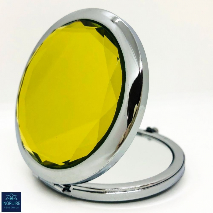 Oglinda de poseta, cristal decorativ lemon , 7 cm, lupa x3, otel inoxidabil [13]