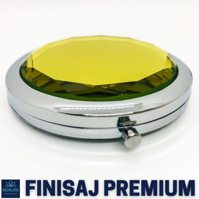 Oglinda de poseta, cristal decorativ lemon , 7 cm, lupa x3, otel inoxidabil [9]