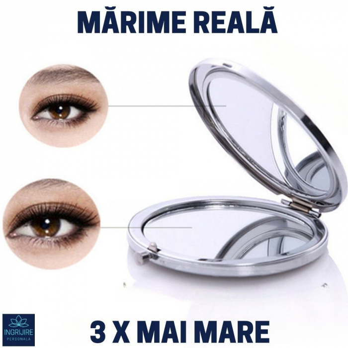 Oglinda de poseta, cristal decorativ lemon , 7 cm, lupa x3, otel inoxidabil [7]