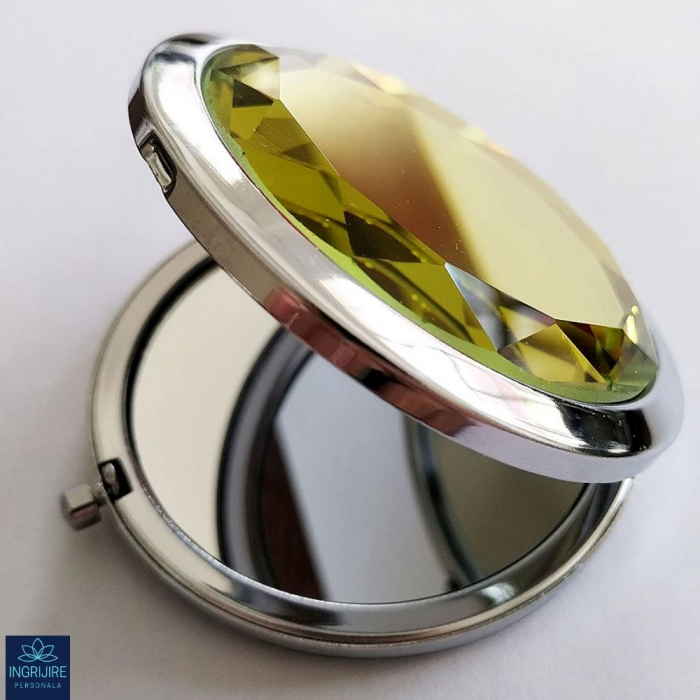 Oglinda de poseta, cristal decorativ lemon , 7 cm, lupa x3, otel inoxidabil [17]