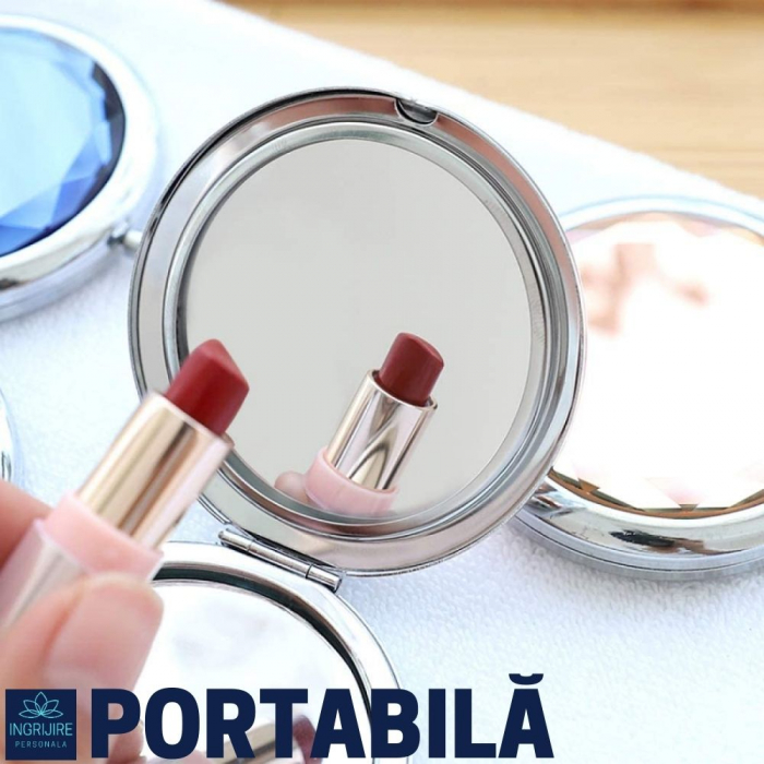 Oglinda de poseta, cristal decorativ lemon , 7 cm, lupa x3, otel inoxidabil [15]