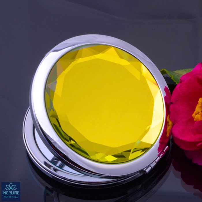 Oglinda de poseta, cristal decorativ lemon , 7 cm, lupa x3, otel inoxidabil [10]