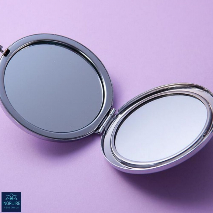 Oglinda de poseta, cristal decorativ lemon , 7 cm, lupa x3, otel inoxidabil [14]