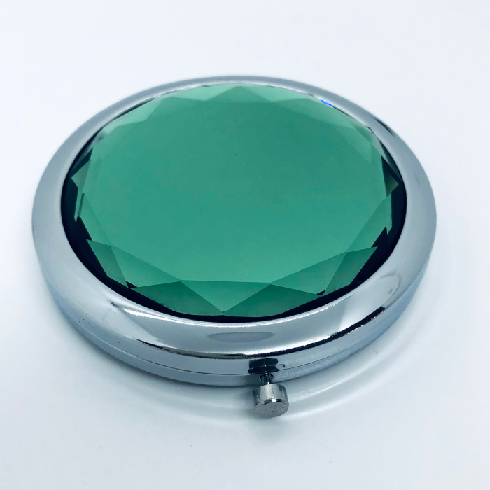 Oglinda de poseta, cristal decorativ verde, 7 cm, lupa x3, otel inoxidabil [2]