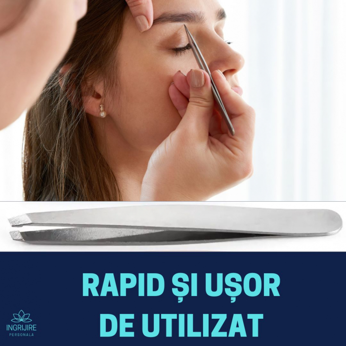 Penseta pentru sprancene - varf drept, otel inoxidabil [4]