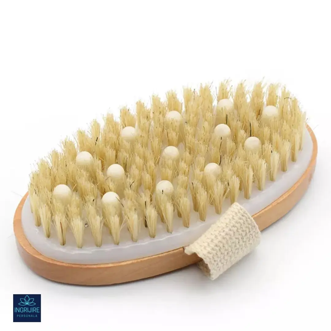 Perie de baie din lemn de bambus cu bulbi pentru masaj si exfoliere, rezistenta la apa [1]