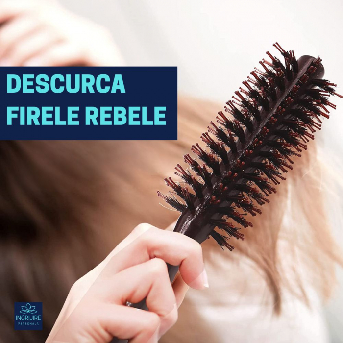 Perie de par circulara, maner hexagonal din lemn, termorezistenta [8]