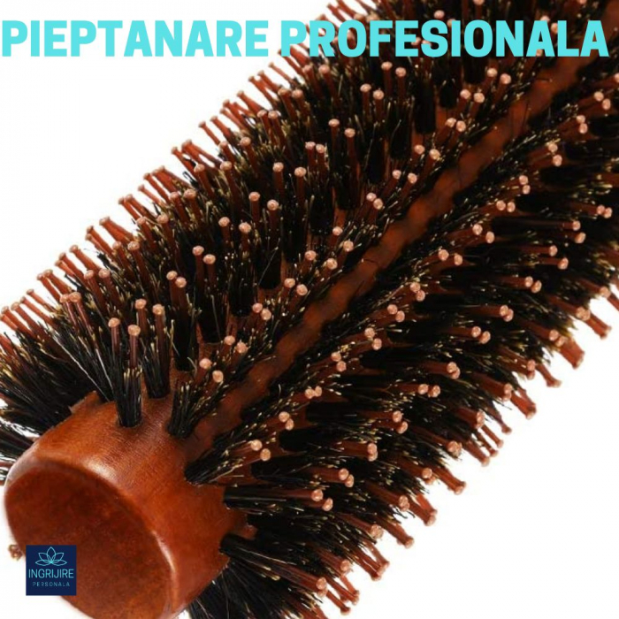 Perie de par circulara, maner hexagonal din lemn, termorezistenta [7]