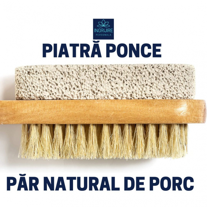 Perie dubla cu piatra ponce si maner din lemn [8]
