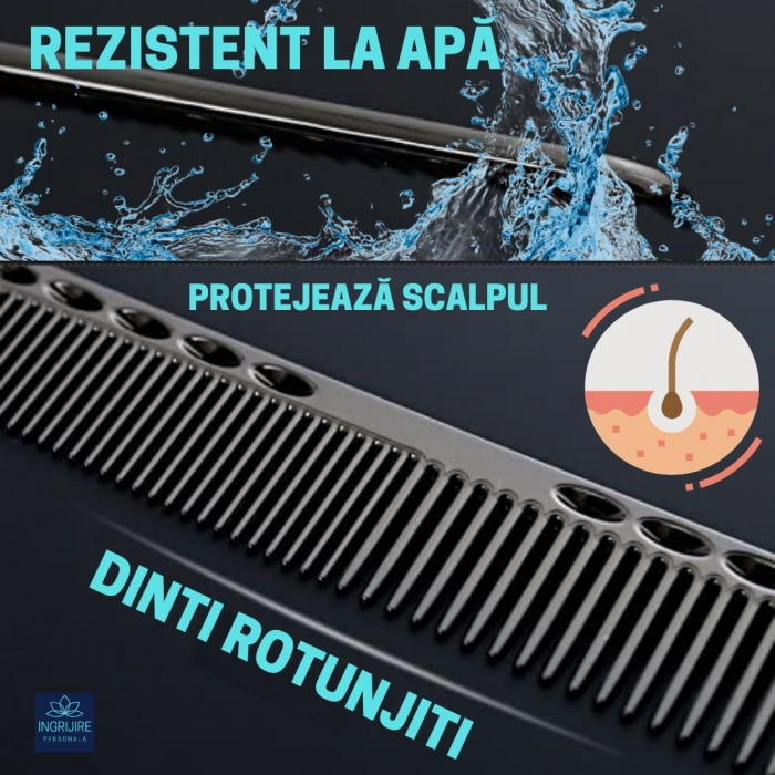 Pieptan pentru frizerie, aluminiu, nuanta black [9]