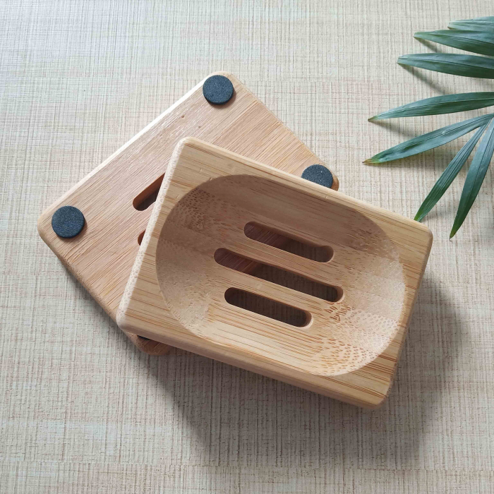 Sapuniera, lemn de bambus, crem/maro, 12x8x2 cm [9]