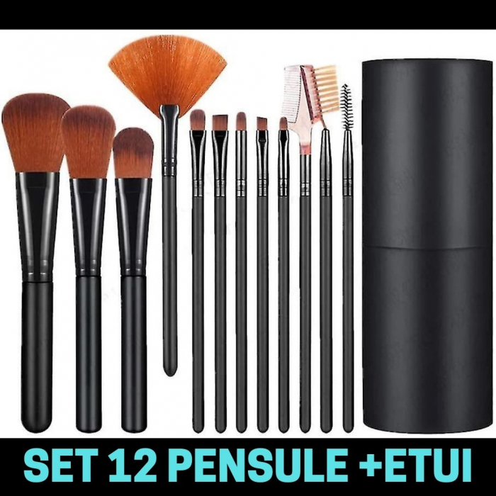 Set 12 pensule Black Elegance, machiaj profesional, cilindru transport [3]