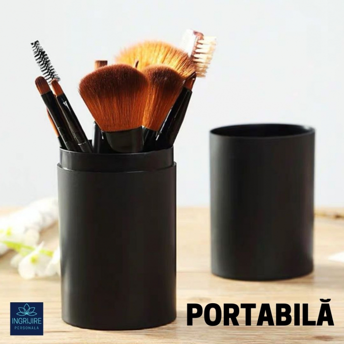Set 12 pensule Black Elegance, machiaj profesional, cilindru transport [34]