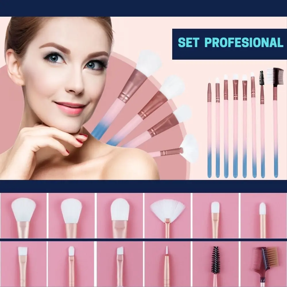 Set 12 pensule Flamingo Pink, machiaj profesional, cilindru transport [2]