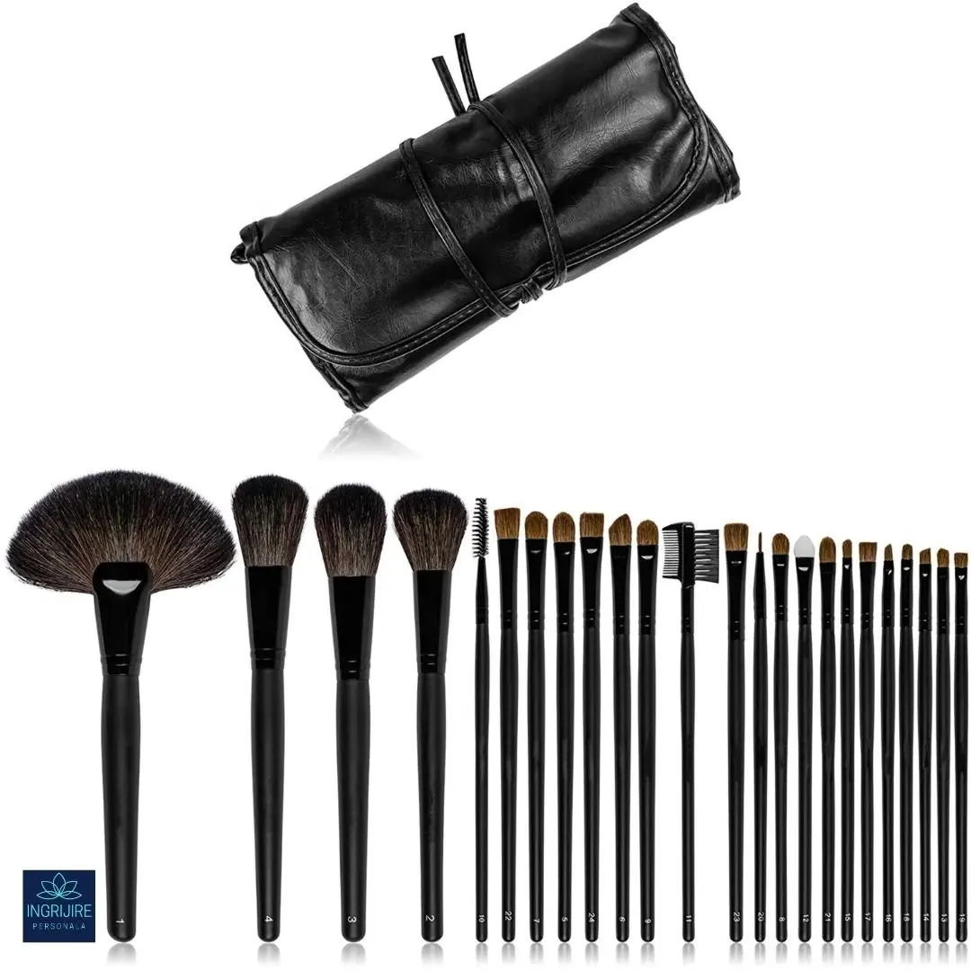 Set 24 pensule machiaj, husa piele ecologica - BLACK [5]