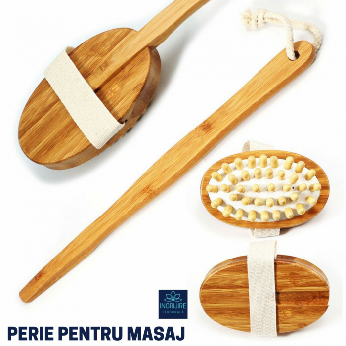 Set 3 perii de baie pentru masaj si tonifiere, lemn [3]
