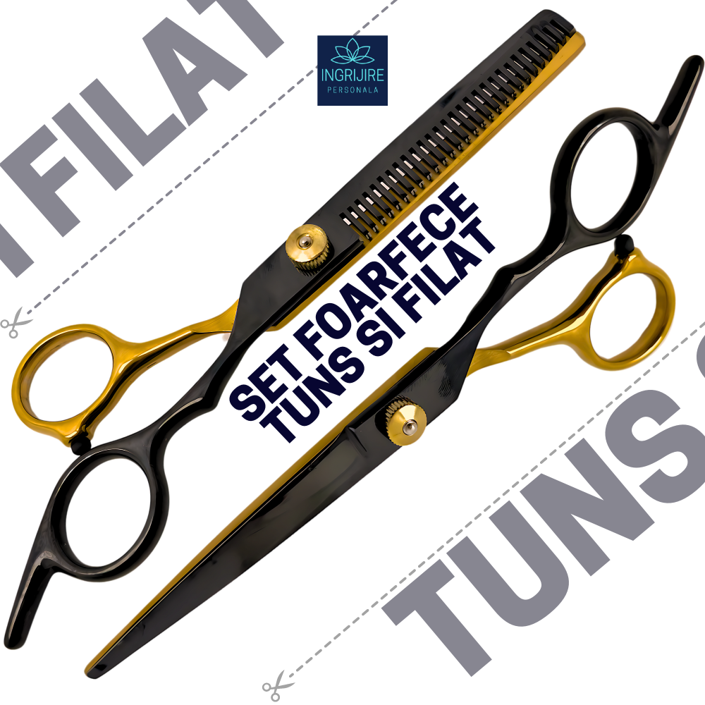 Set de 2 foarfece de tuns si filat 6''- black&gold [4]