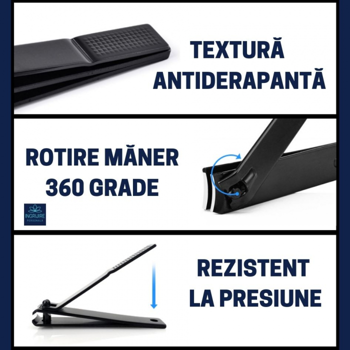 Set de 2 unghiere pentru manichiura&pedichiura cu carcasa din piele ecologica, otel negru mat [14]