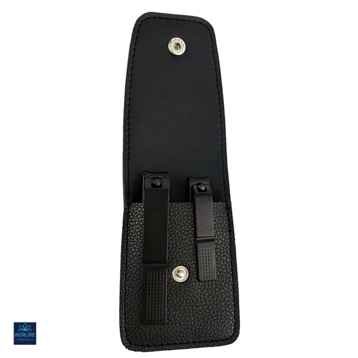 Set de 2 unghiere pentru manichiura&pedichiura cu carcasa din piele ecologica, otel negru mat [3]
