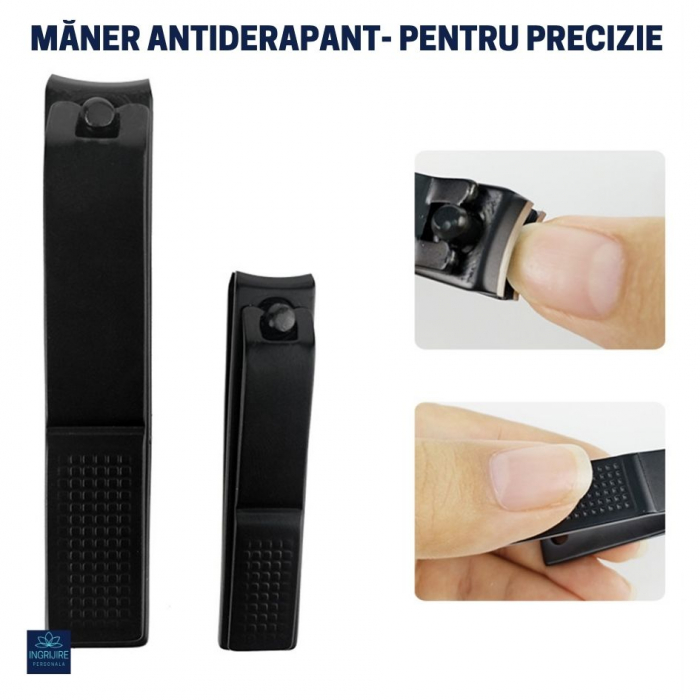 Set de 2 unghiere pentru manichiura&pedichiura cu carcasa din piele ecologica, otel negru mat [10]