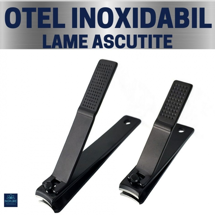 Set de 2 unghiere pentru manichiura&pedichiura cu carcasa din piele ecologica, otel negru mat [5]