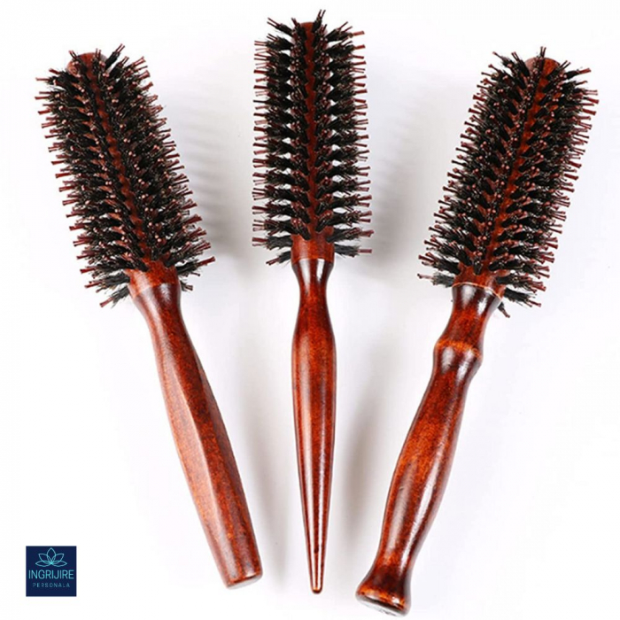 Set de 3 perii pentru frizerie, maner din lemn, termorezistente [3]