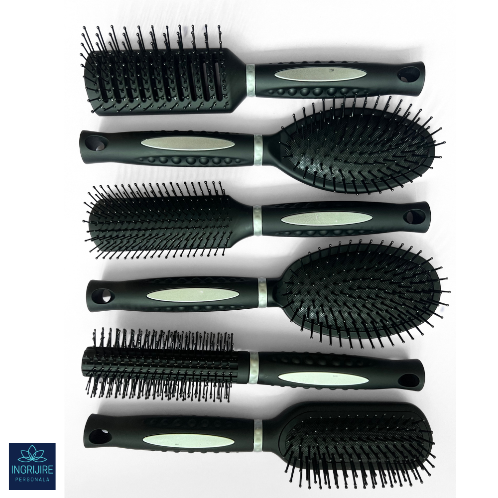 Set de 6 perii de par, BLACK, pentru coafor/frizerie [2]