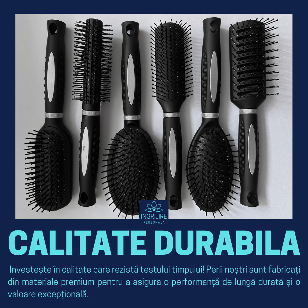 Set de 6 perii de par, BLACK, pentru coafor/frizerie [8]