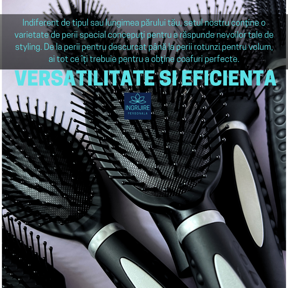 Set de 6 perii de par, BLACK, pentru coafor/frizerie [12]