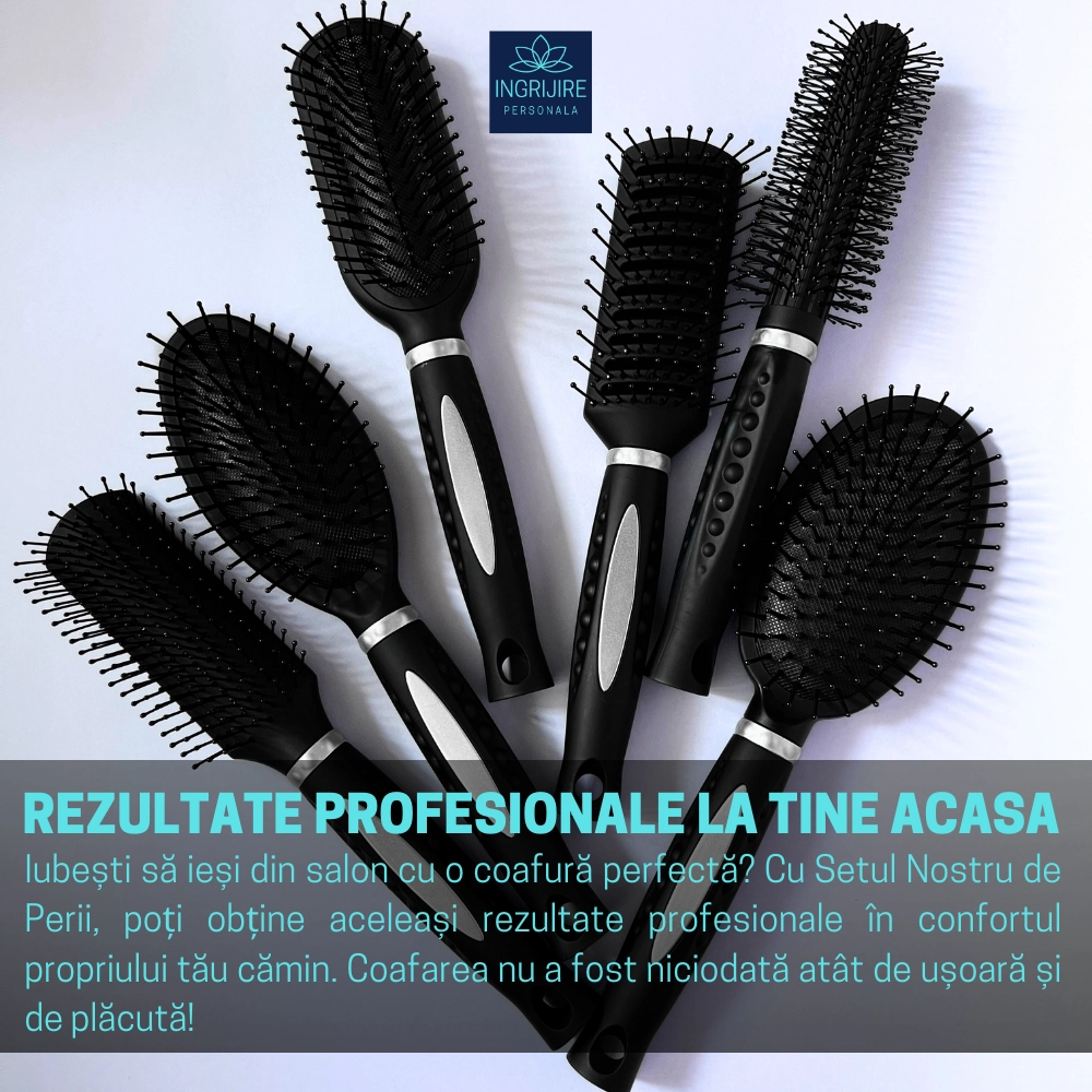 Set de 6 perii de par, BLACK, pentru coafor/frizerie [2]