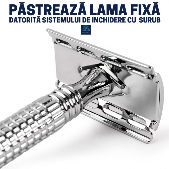 Set pentru barbierit din aparat de ras clasic Safety razor si pamatuf cu maner din lemn [18]