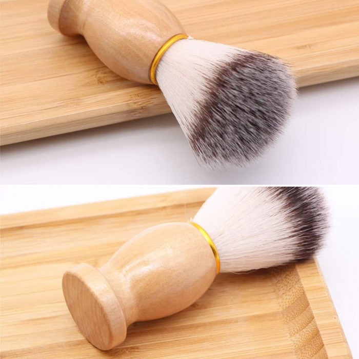 Set pentru barbierit din aparat de ras clasic Safety razor si pamatuf cu maner din lemn [8]