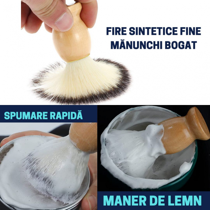 Set pentru barbierit din aparat de ras clasic Safety razor si pamatuf cu maner din lemn [5]