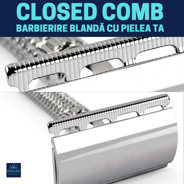 Set pentru barbierit din aparat de ras clasic Safety razor si pamatuf cu maner din lemn [2]