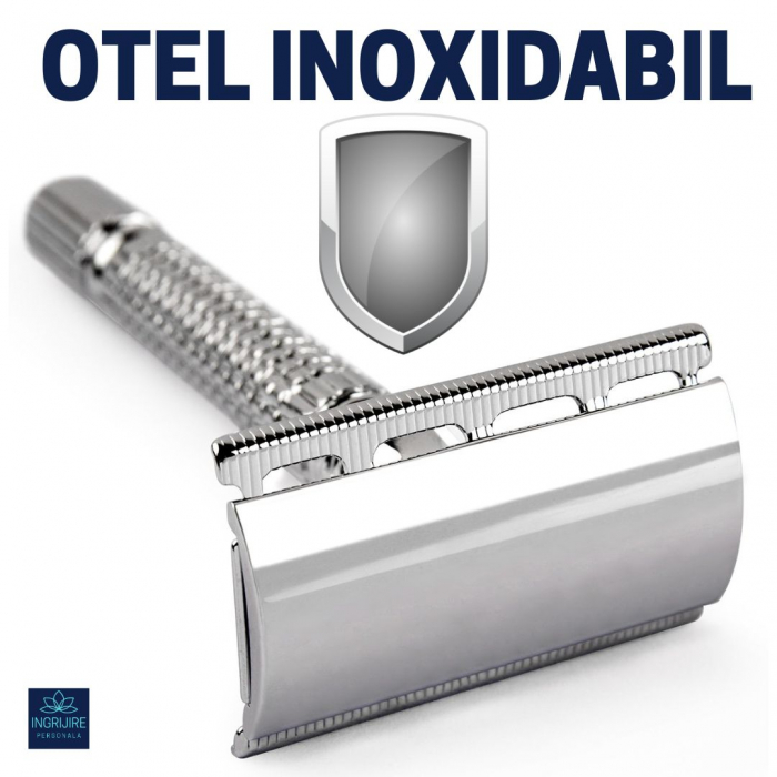 Set pentru barbierit din aparat de ras clasic Safety razor si pamatuf cu maner din lemn [13]