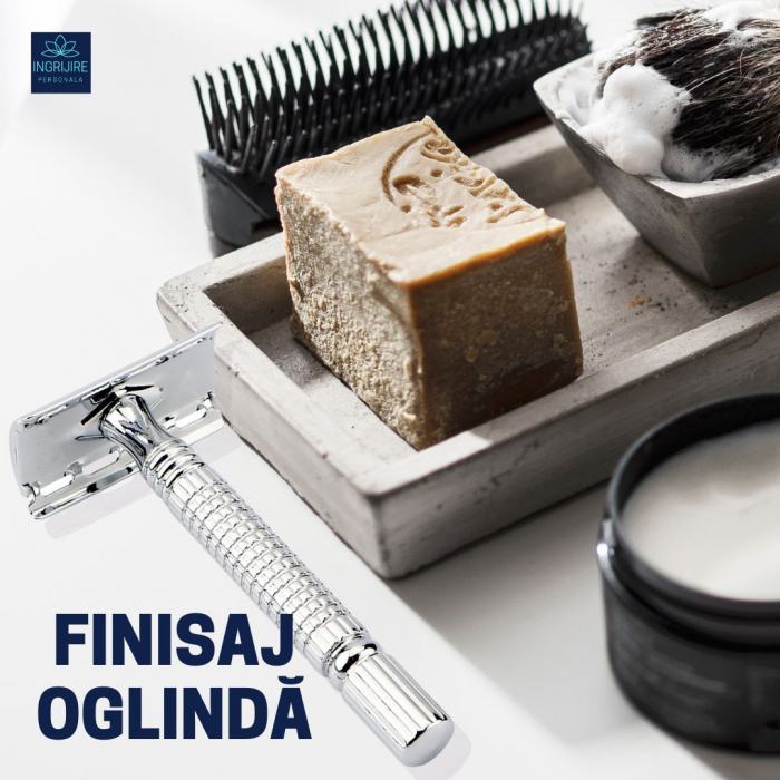 Set pentru barbierit din aparat de ras clasic Safety razor si pamatuf cu maner din lemn [20]