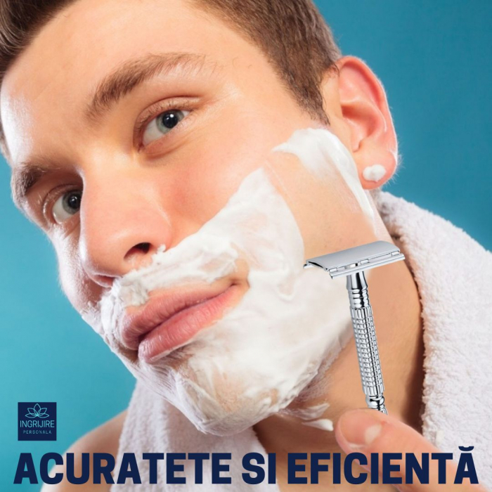 Set pentru barbierit din aparat de ras clasic Safety razor si pamatuf cu maner din lemn [12]