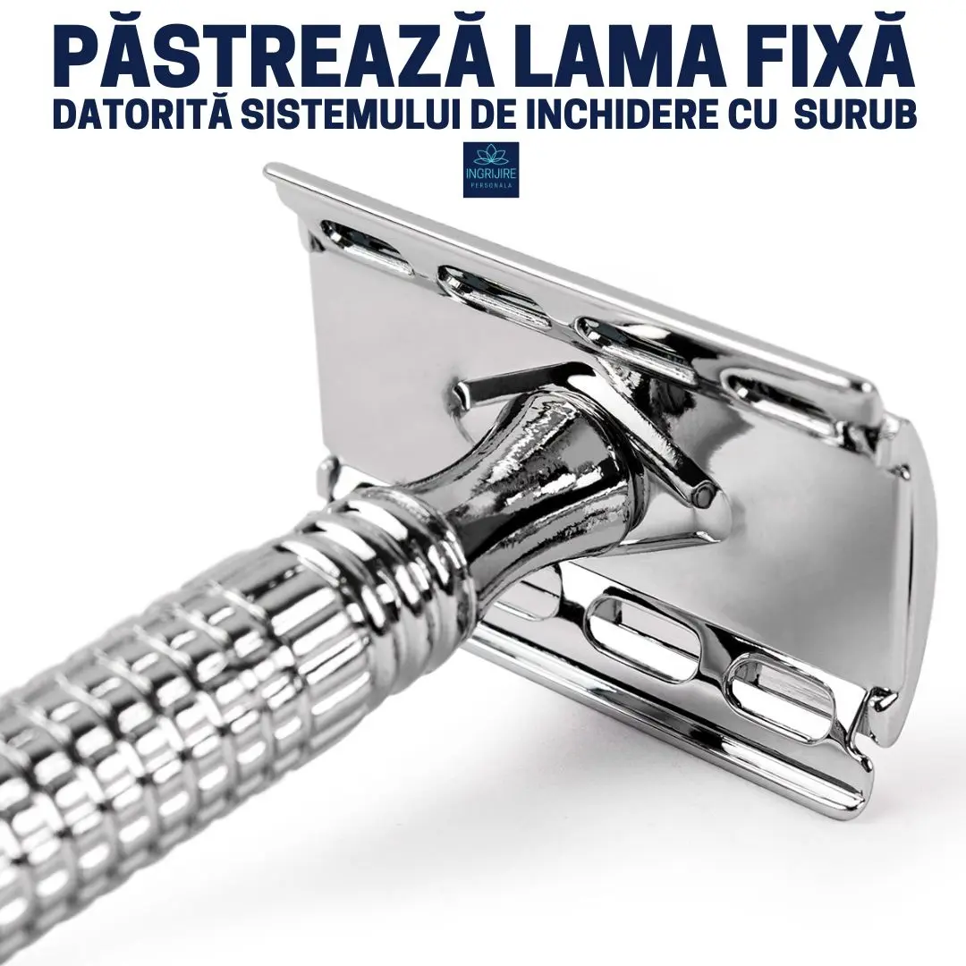 Set pentru barbierit din aparat de ras clasic Safety razor si pamatuf cu maner din lemn [2]