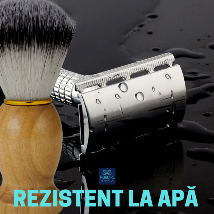 Set pentru barbierit din aparat de ras clasic Safety razor si pamatuf cu maner din lemn [3]