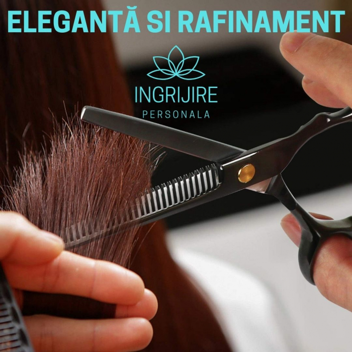 Set profesional de 2 foarfece de tuns si filat 6'', Matte Black [12]
