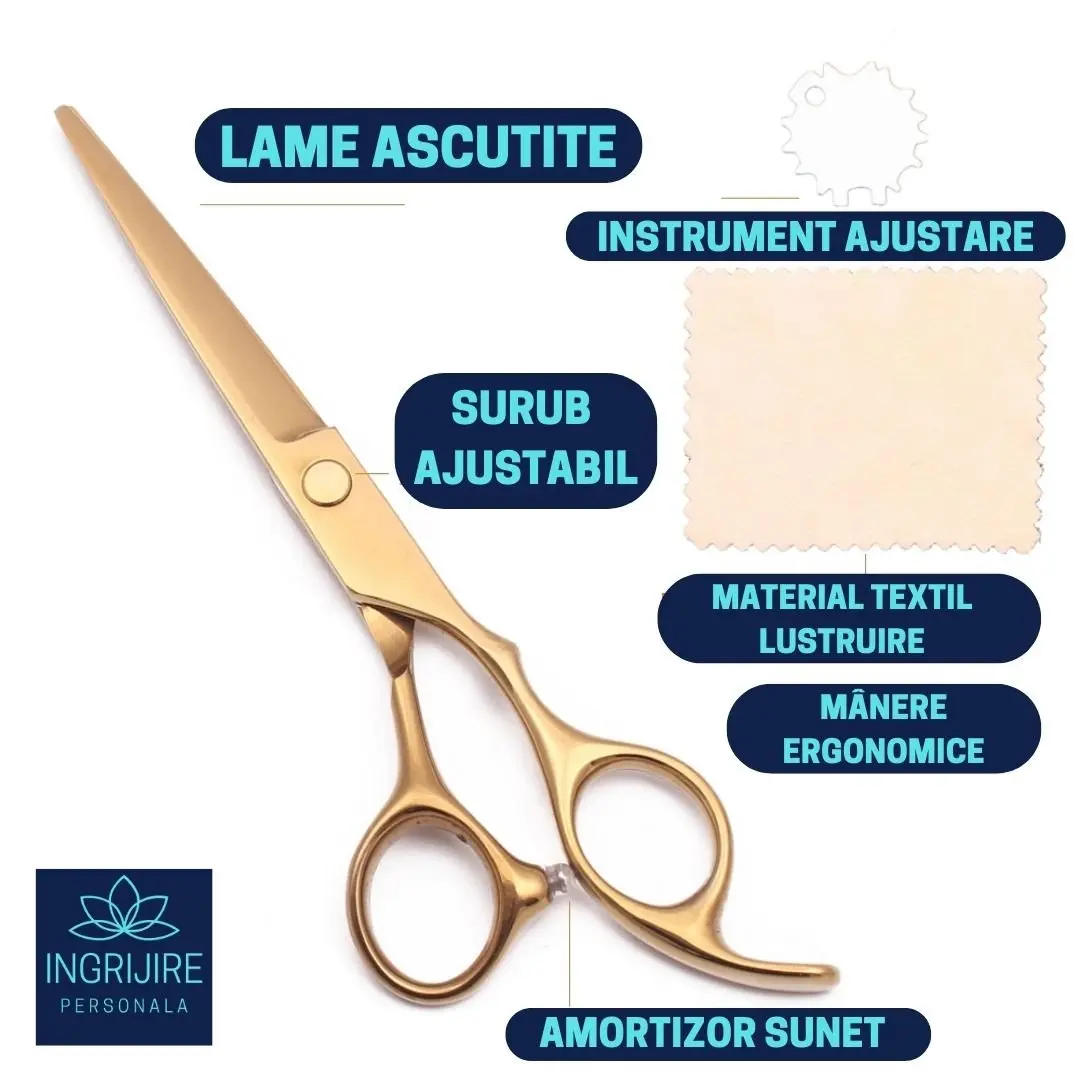 Set profesional de 2 foarfece de tuns si filat 6''- Royal Gold [9]