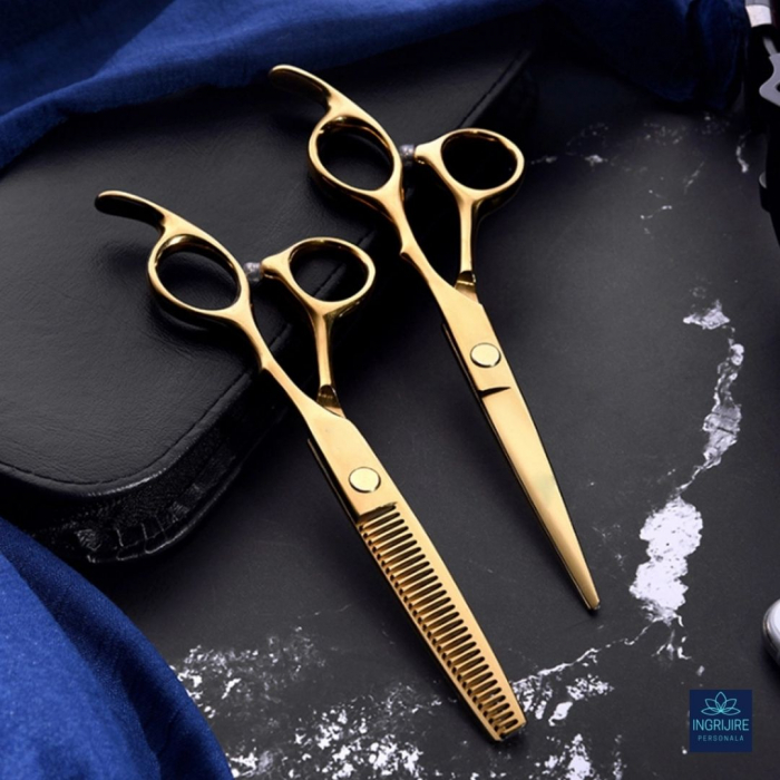Set profesional de 2 foarfece de tuns si filat 6''- Royal Gold [3]