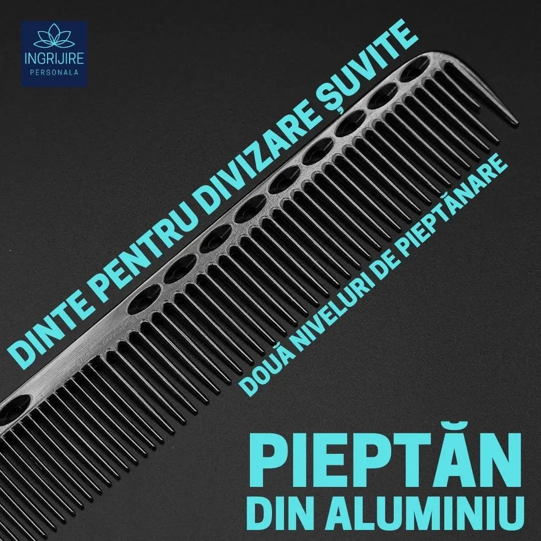 Set profesional pentru frizerie format din foarfece pentru tuns si filat 6'', brici cu lama interschimbabila si pieptan, Matte Black [8]