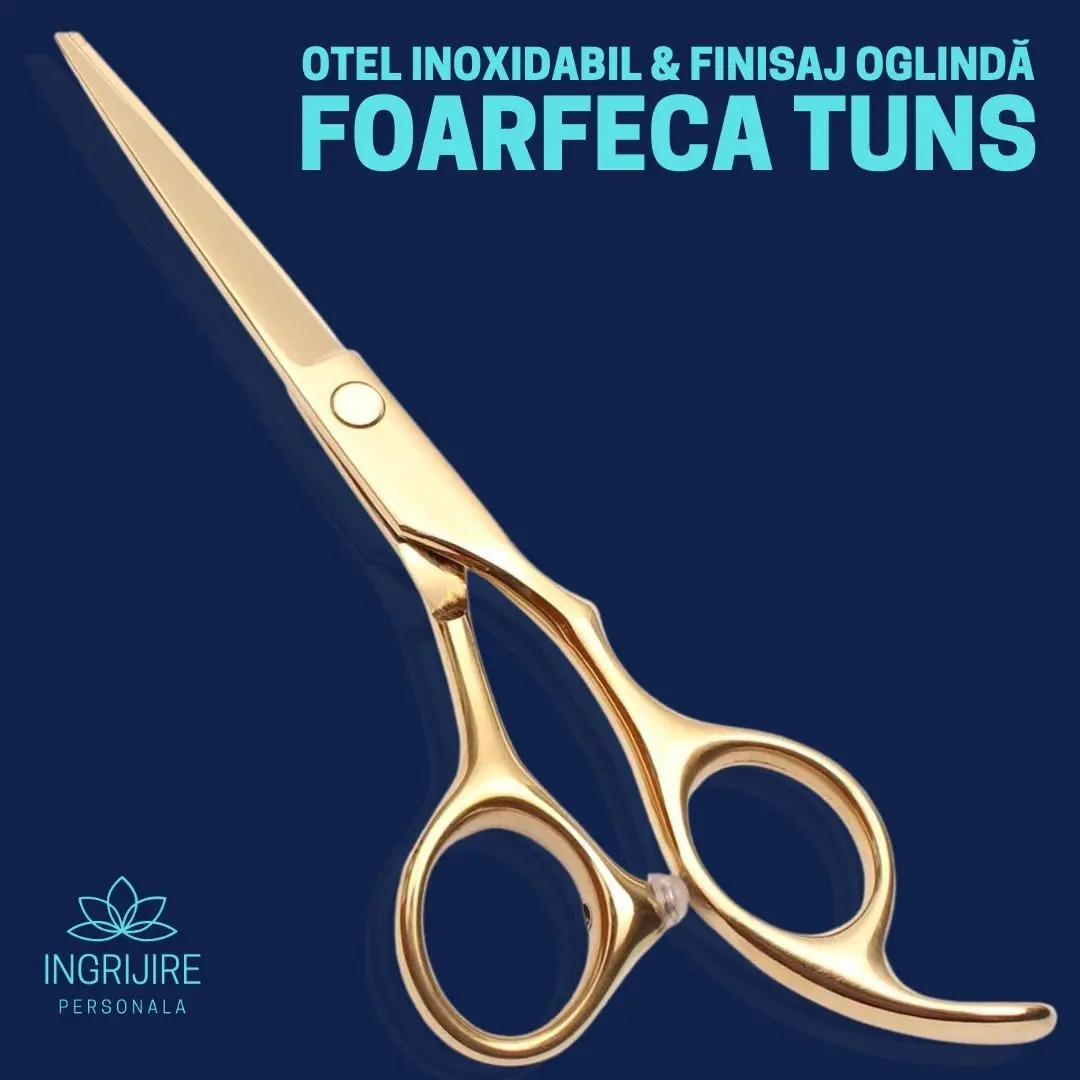 Set profesional pentru frizerie format din foarfece pentru tuns si filat 6'', brici cu lama interschimbabila si pieptan, Royal Gold [3]