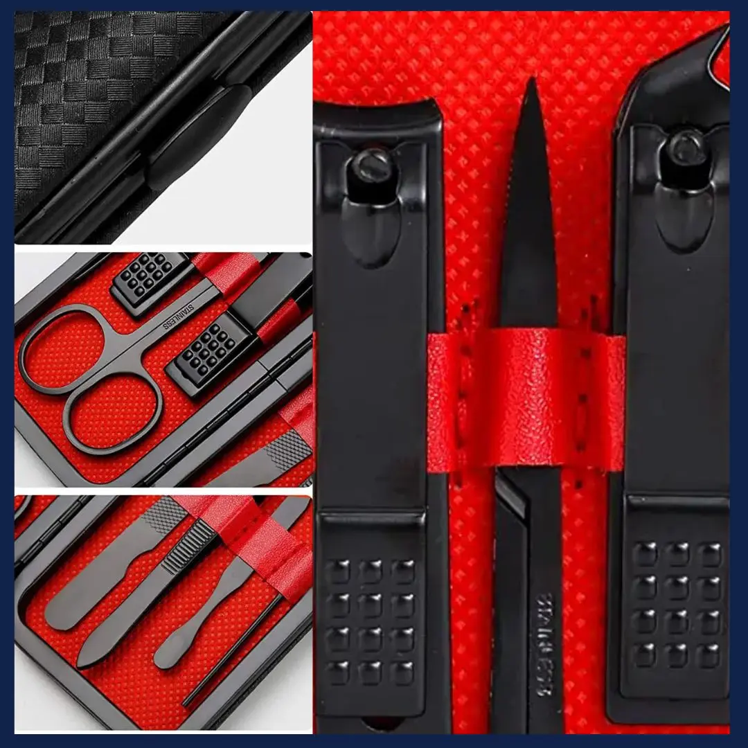 Trusa manichiura 7 piese Black&Red, otel negru mat [4]
