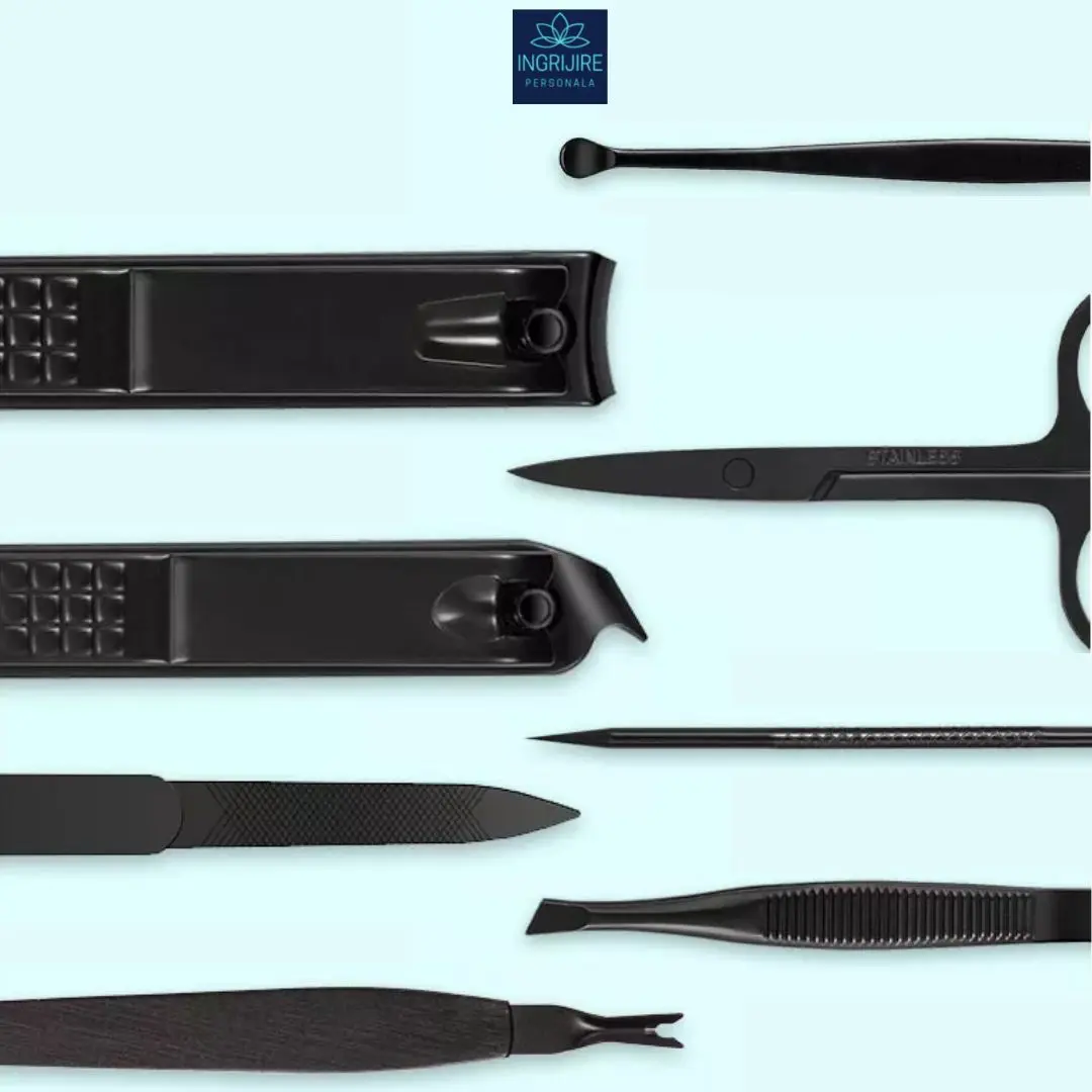 Trusa manichiura Black 8 piese, otel negru mat [7]