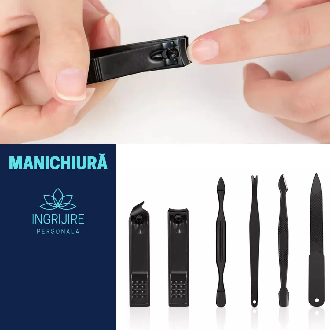 Trusa manichiura profesionala 15 piese black texture -piele eco texturata [7]