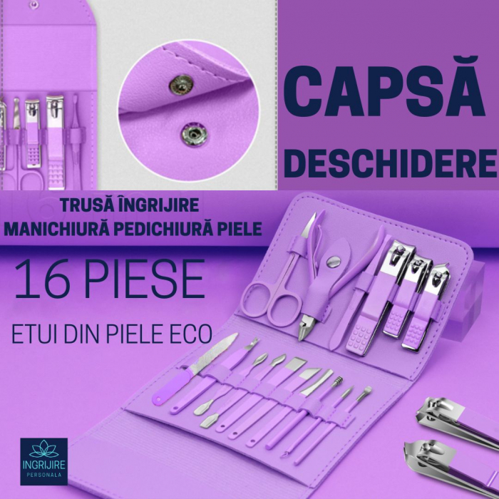 Trusa manichiura profesionala 16 piese, otel inoxidabil -ORHIDEE [2]